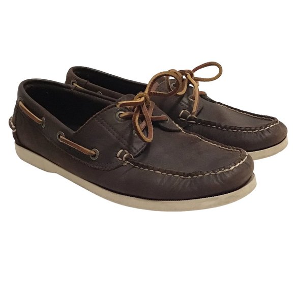 L.L. Bean Handsewn Moccasin Boat Shoes Brown Leather Lace Up Mens 7.5 - Picture 2 of 4